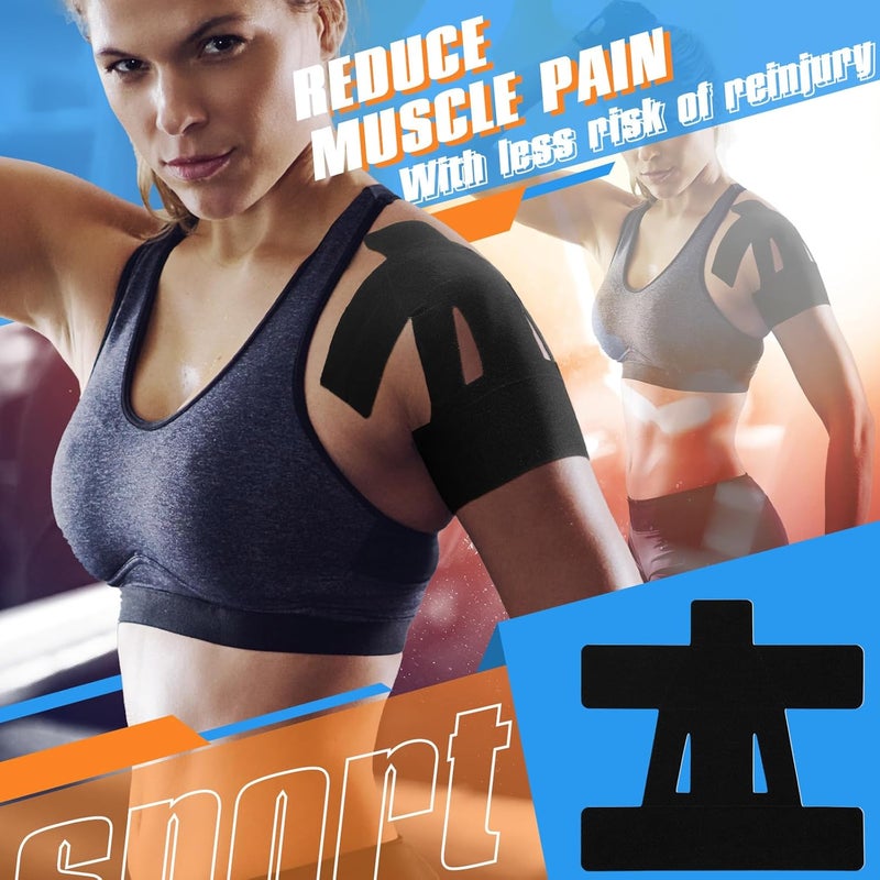 Anglechic 20 Count Kinesiology Tape for Shoulder Pain Relief Pre Cut Sports Waterproof Breathable Enhance Elastic Kinesiology Athletic Tape for Shoulder Support and Muscle Baseball Sports(Black) - Image 5